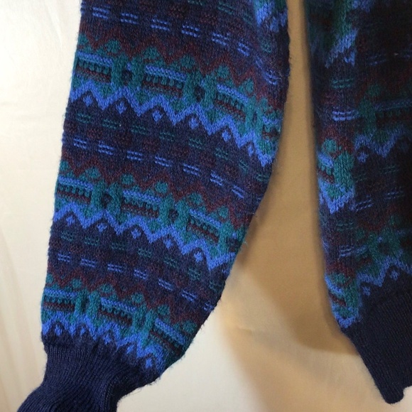 Vintage Reed St. James XXL Sweater Blue Geometric Fair Isle Knit Retro Winter - Picture 6 of 7